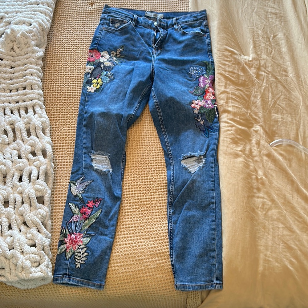 Top shop floral stitched jeans